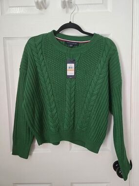 Tommy Hilfiger Green Cable-Knit Crewneck Sweater NWT